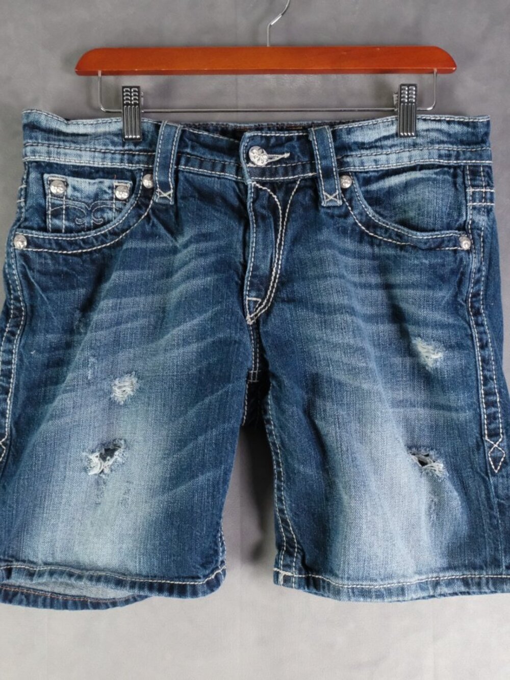 Rock Revivial Shorts Womens 28 Blue Emilie Boyfriend Distressed Cut Off Denim